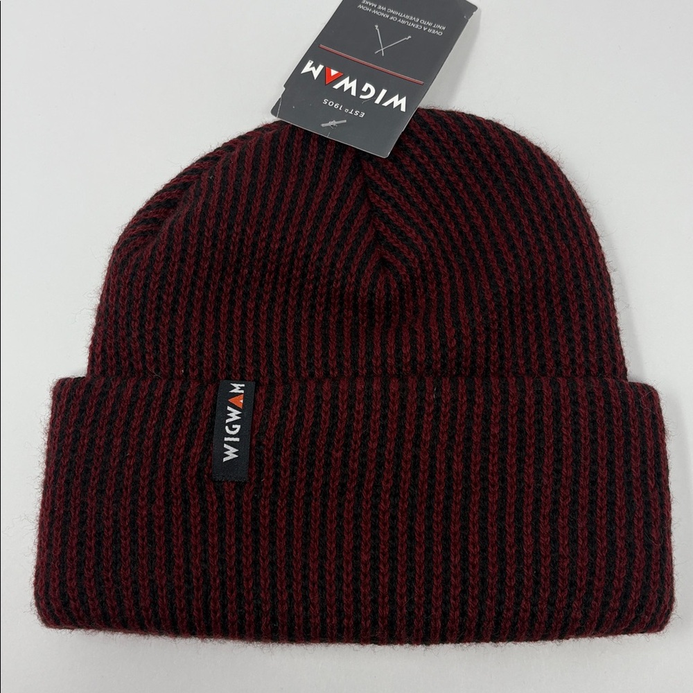 WIGWAM: Beanie Hat Cap Knit, Ribbed, Red, Black One Size NEW